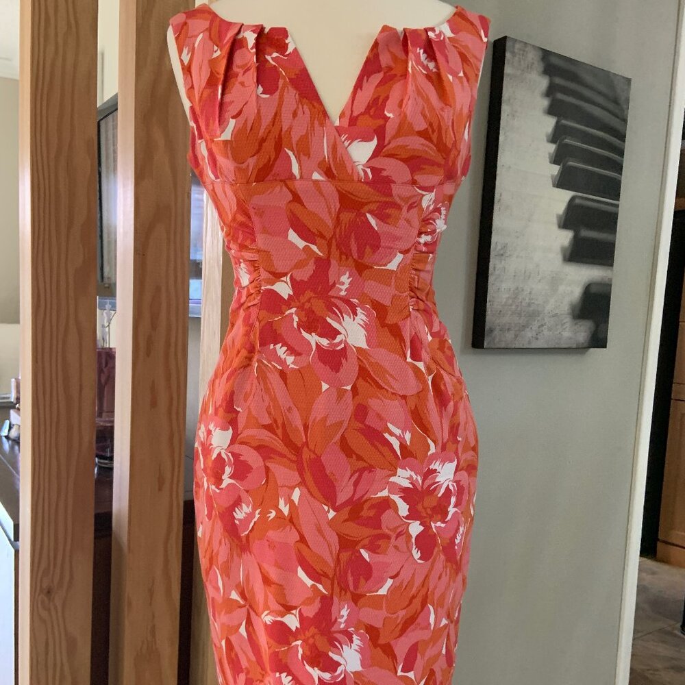 Adrianna Papell Sleeveless Floral Sheath Dress - Coral/Pink/Orange